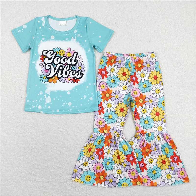 RTS NO MOQ Baby Girls Viber Short Sleeve Top Pants Set