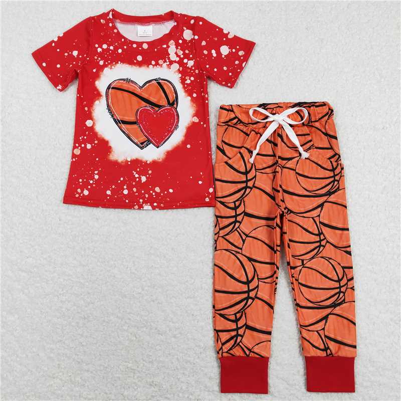 RTS NO MOQ baby boy and girls clothes basketball Short Sleeve Pants Suit