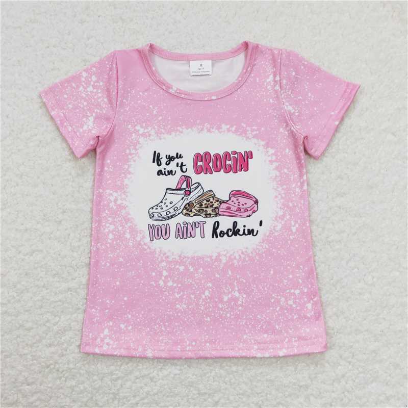 GT0443 Alphabet Crocs Pink Short Sleeve Top