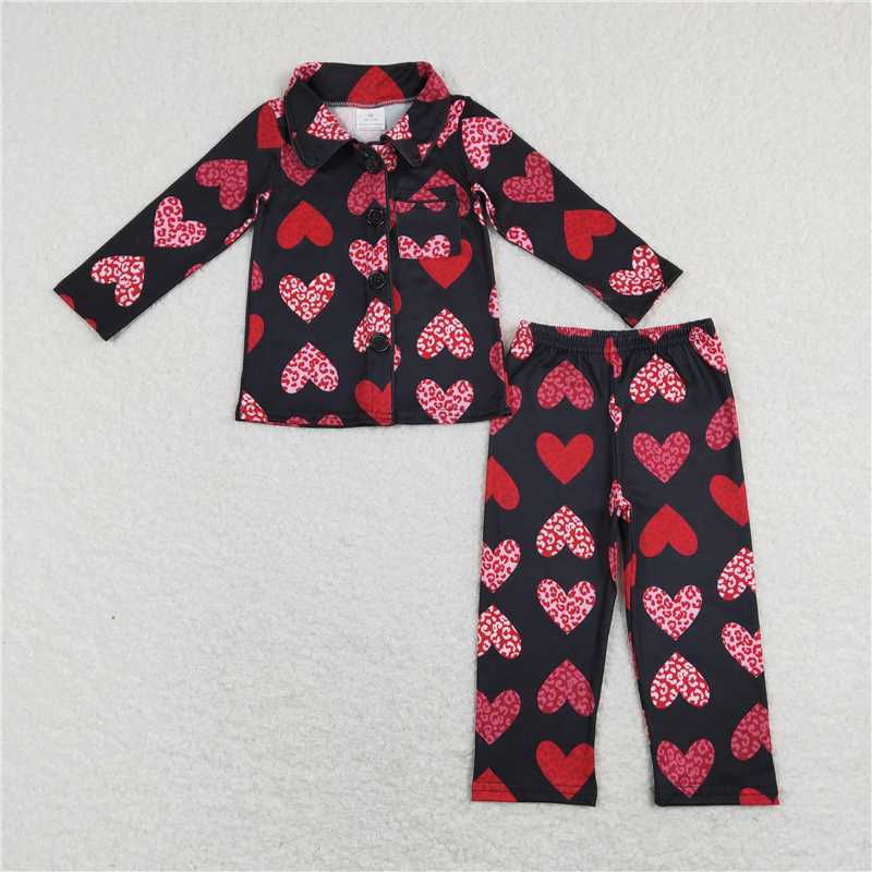 RTS NO MOQ GLP1136 Leopard print heart pink plush edge long sleeve trousers suit