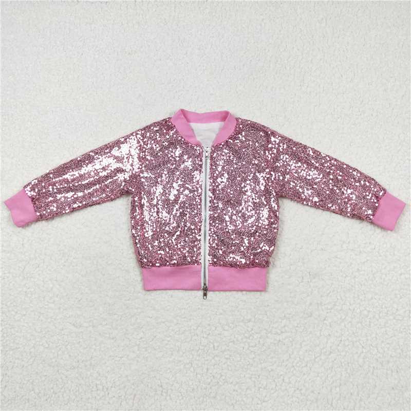 RTS NO MOQ Sibling baby boy girl clothes Sequined Zipper Long Sleeve Jackets