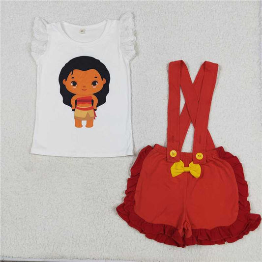 RTS SALES NO MOQ G3-20-8..; White short-sleeved red overalls for little girls