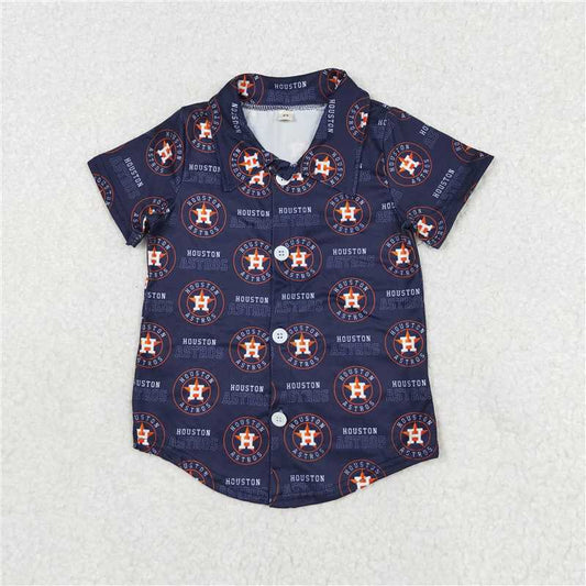 RTS SALES NO MOQ G3-20-4 White H orange star dark blue shirt short sleeves