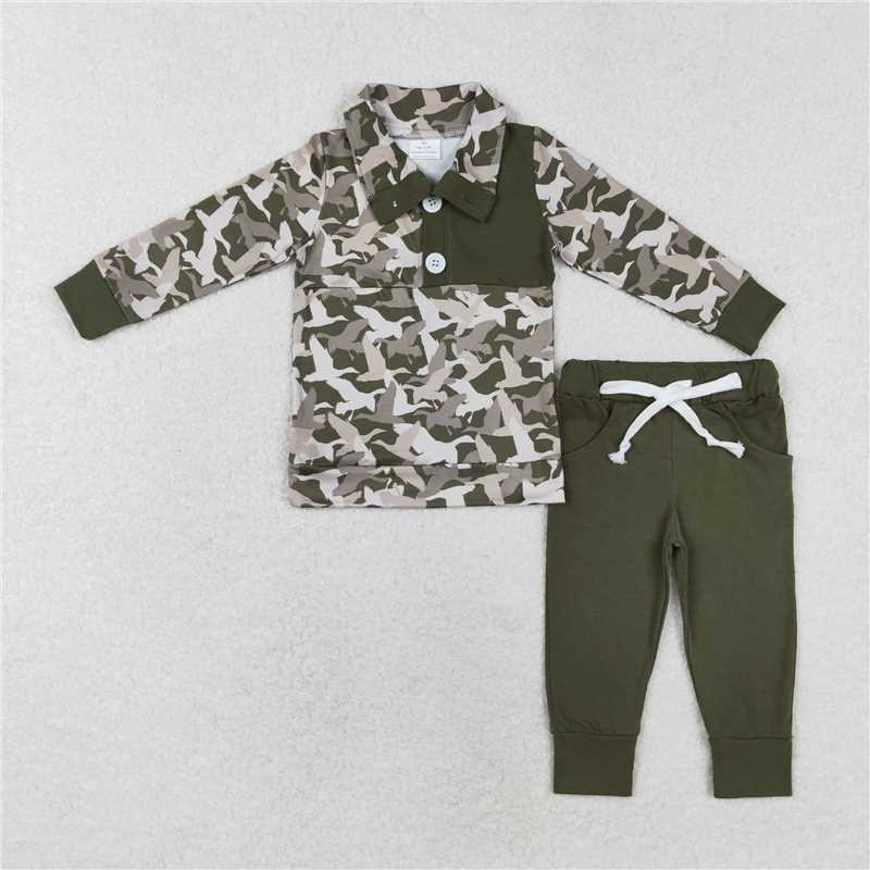 RTS NO MOQ Baby Boy Camouflage Top Bell Pants Clothes Sets
