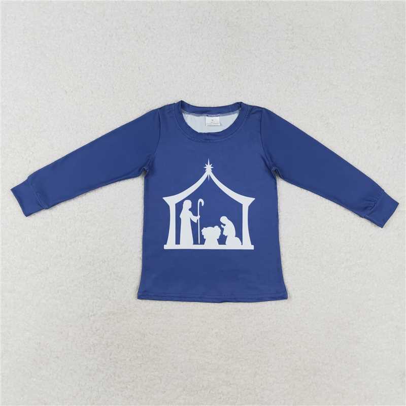 RTS NO MOQ  BT0774 GT0642 Navy Blue Nativity Long Sleeve Top: Boys & Girls