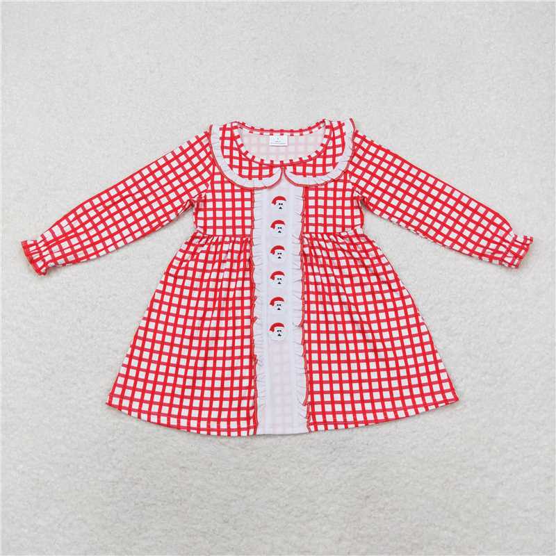 RTS NO MOQ LR1263 GLD0612 LR1068 Santa Claus Red Plaid Long Sleeve Dress & Romper