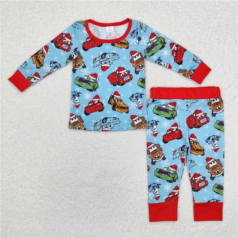 RTS NO MOQ Cartoon Trucks Short Sleeve Pants Set & Long Sleeve Pants Set