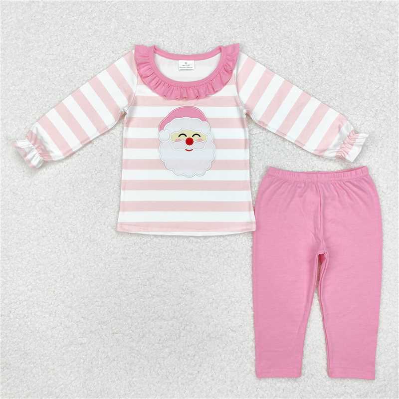 RTS NO MOQ Sibling baby girl clothes Christmas Santa Claus Striped Long Sleeve Suits