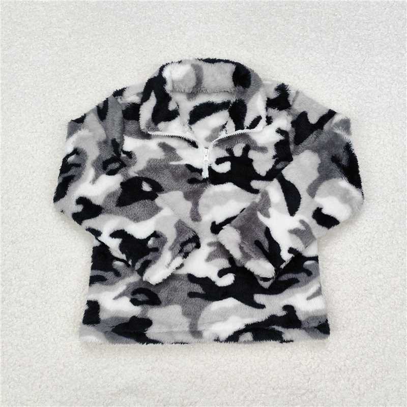 RTS NO MOQ Baby Boys Fall Plush Camouflage Zip-Up Pullover T-Shirt