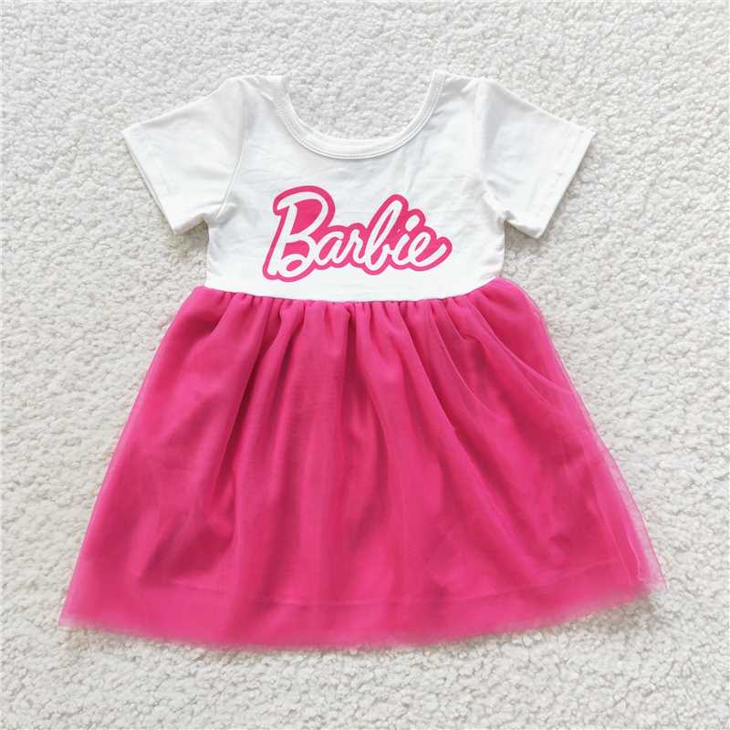 RTS NO MOQ Baby Girl Clothes Barbie Short-sleeved dress