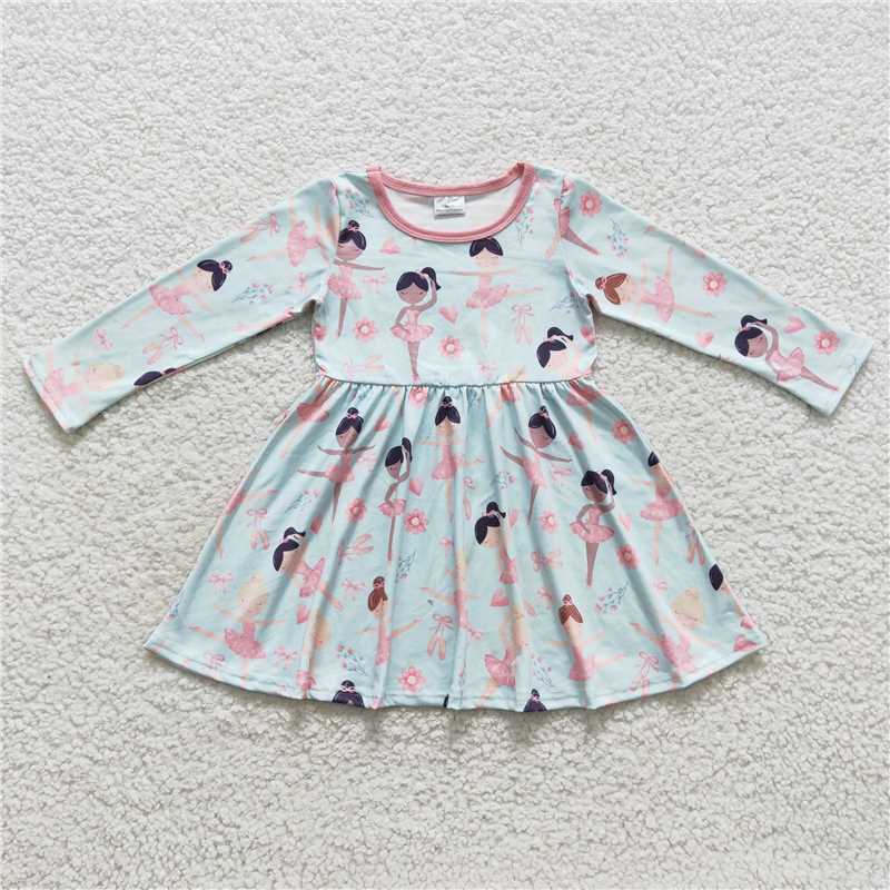 RTS NO MOQ Dancing Ballet Girl Blue Long Sleeve Dress Dancing Ballet Girl Blue sets