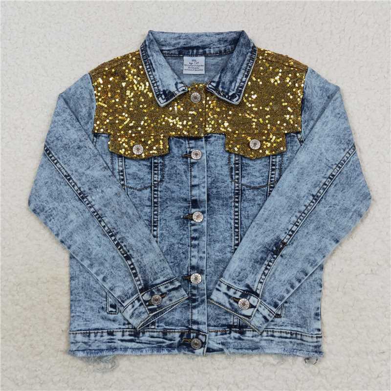 RTS Blue and white denim top Denim jacket 6 A5-14Blue Sequined Denim Jacket  GT0148