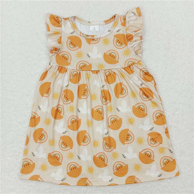 "G6-7-6.;' Circle dove sun light yellow flying sleeves skirt"