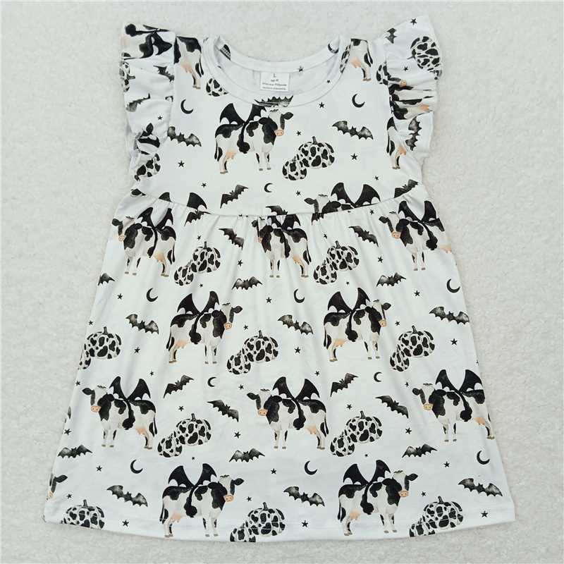 "G6-7-6/]; Cow white flying sleeves dress"