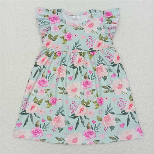"G6-7-3/* Pink floral green flying sleeves dress"