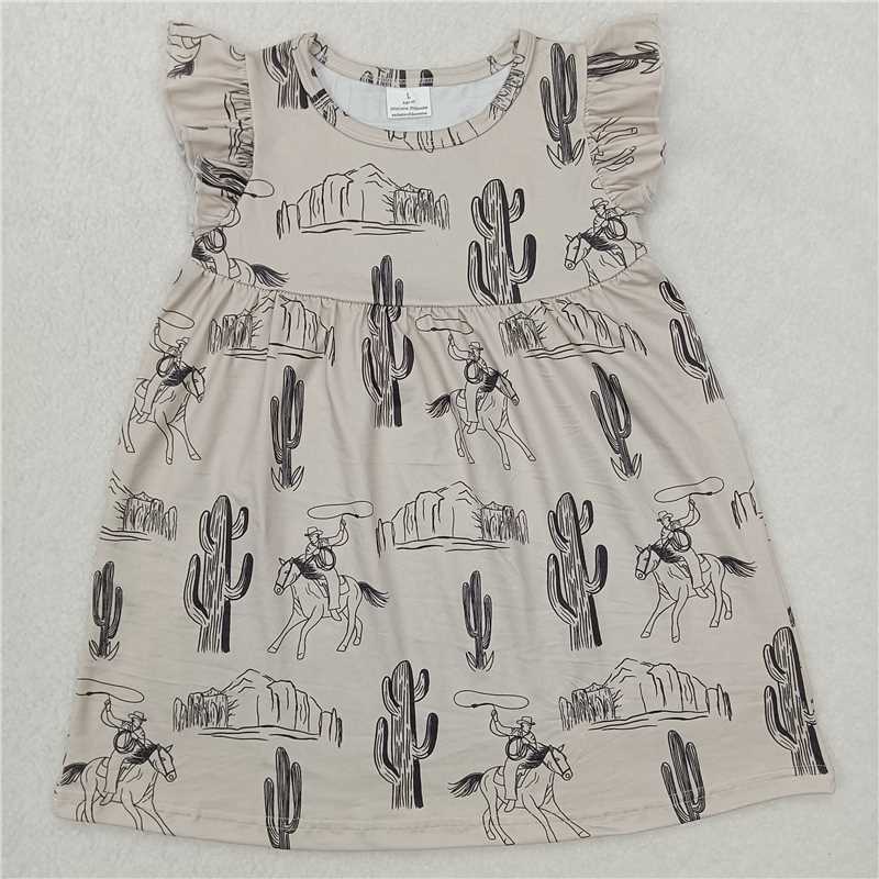 "G6-2-7/]. Cactus horse riding light grey flying sleeve dress"