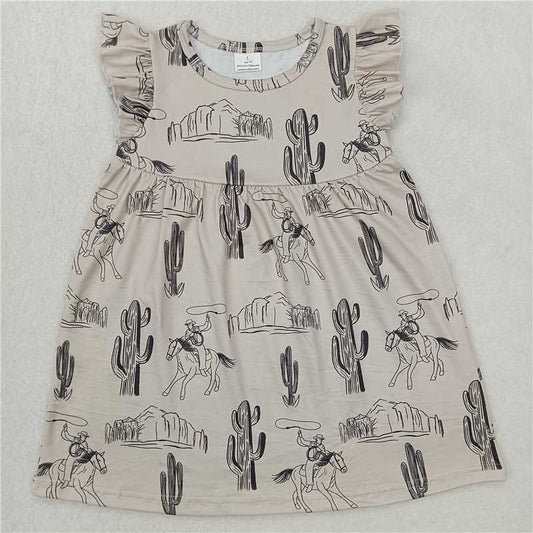 "G6-2-7/]. Cactus horse riding light grey flying sleeve dress"