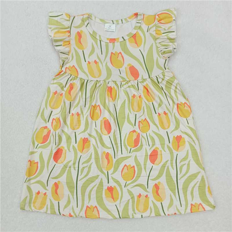 "G6-2-5*/] Yellow tulip white flying sleeves dress"