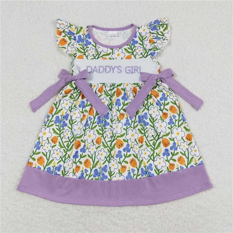 RTS daddy's girl embroidery letters flowers purple flowers   GSD0753  SR0891 Sibling Sister Clothes Sets