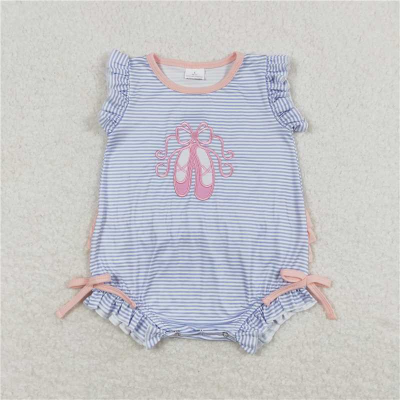 RTS NO MOQ Embroidery Ballet Shoes Blue Striped Long Sleeves Pink Long Embroidery Ballet Shoes Blue
