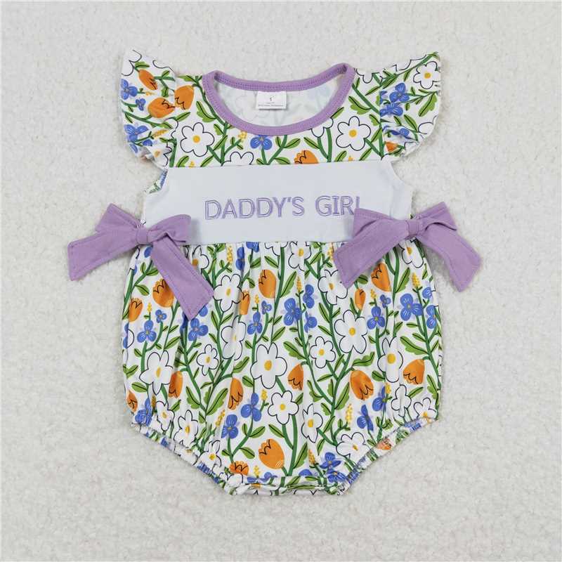 RTS daddy's girl embroidery letters flowers purple flowers   GSD0753  SR0891 Sibling Sister Clothes Sets