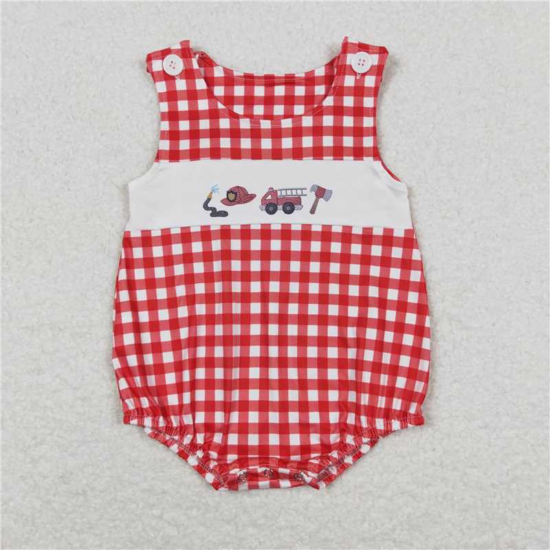 RTS	 GSD0906  Fire Engine Red and White Plaid Lace Slip Dress Sibling Sister Clothes