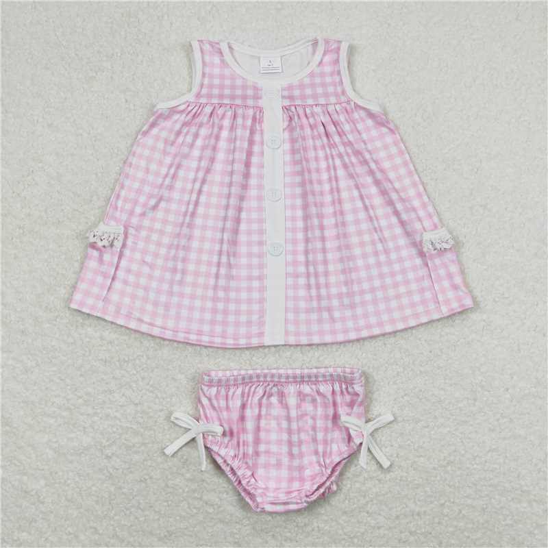 RTS Pink and White Plaid Little Collar Sleeveless Briefs Set Yellow and white plaid Purple and white plaidBlue Green Plaid Pink and white plaid