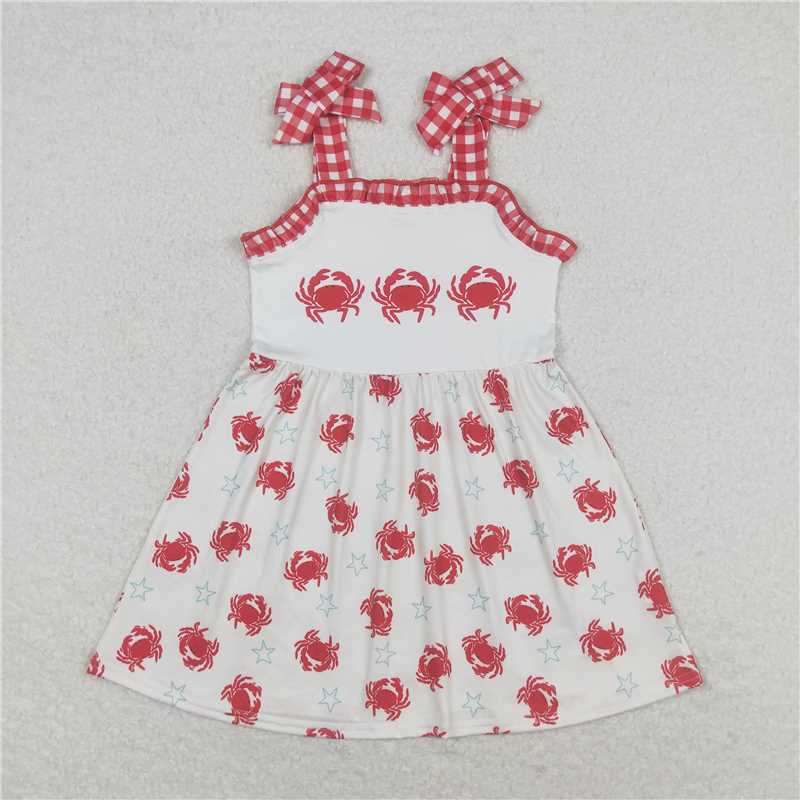 Crab star red and white plaid lace beige sling Sibling Sister Clothes Sets