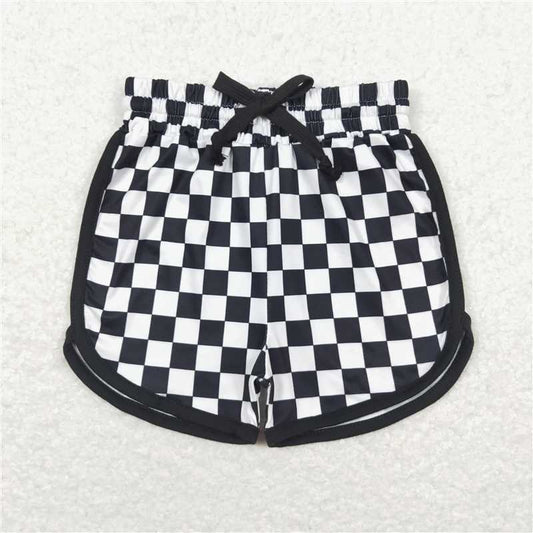 RTS	SS0278Black and white plaid lace-up shorts