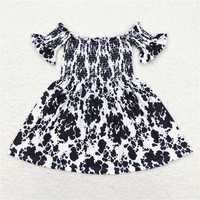 RTS GSD0960White cow print one-shoulder dress smock