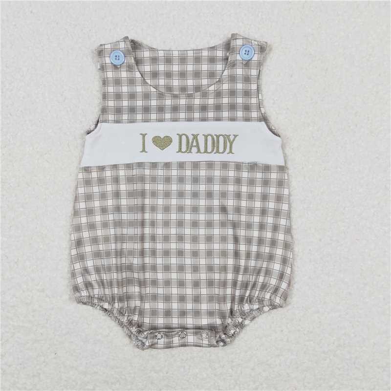 BSSO0640 SR1120I love daddy embroidered letters blue short-sleeved green I love daddy embroidered lettering green plaid vest