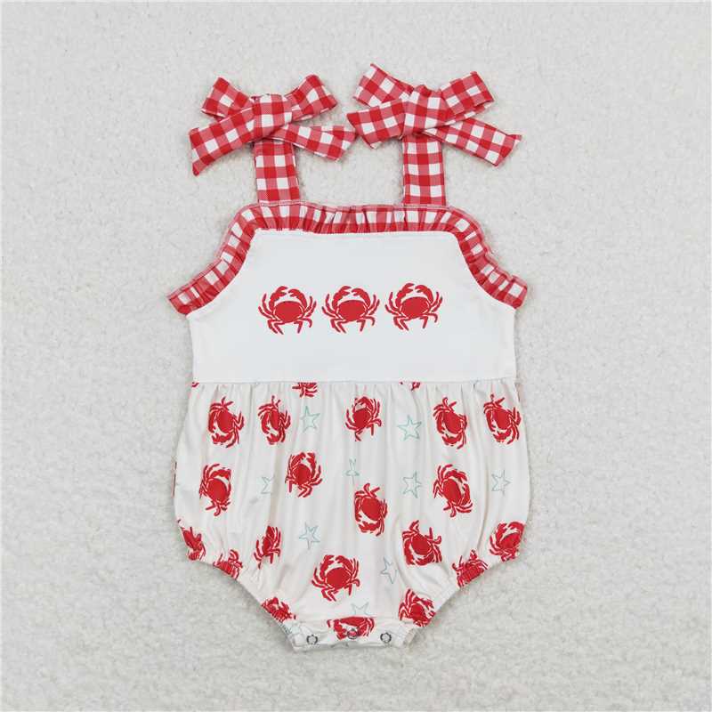 Crab star red and white plaid lace beige sling Sibling Sister Clothes Sets