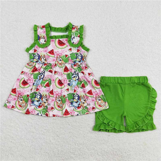 RTSGSSO0859 +BSSO0743 bluey cartoon watermelon green lace sleeveless shorts suit