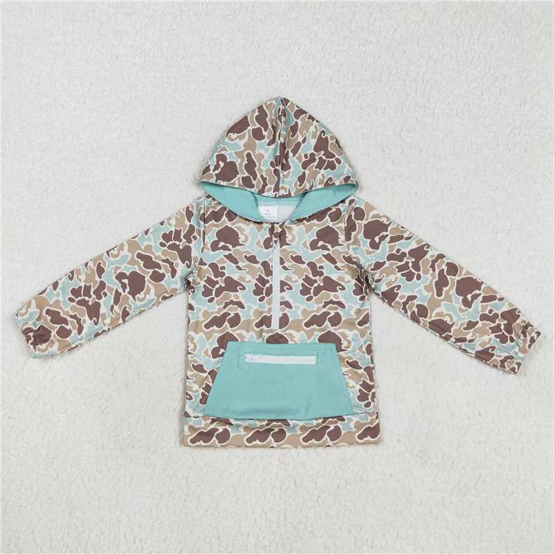 RTS NO MOQ Camouflage zipper hooded pocket long sleeve pullover jacket