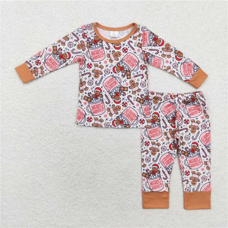 RTS NO MOQ Christmas Cookie Bear Long Sleeve Long Pants Pajama Set