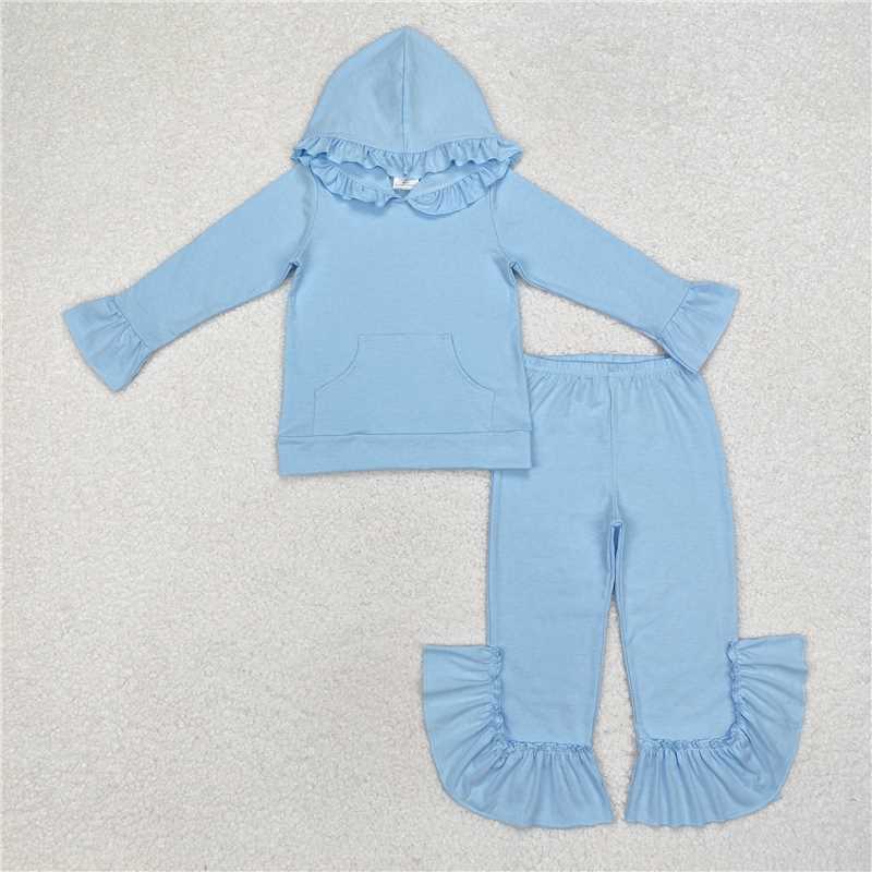 RTS NO MOQ Baby Girl cotton hoodedTop Bell Pants Clothes Sets