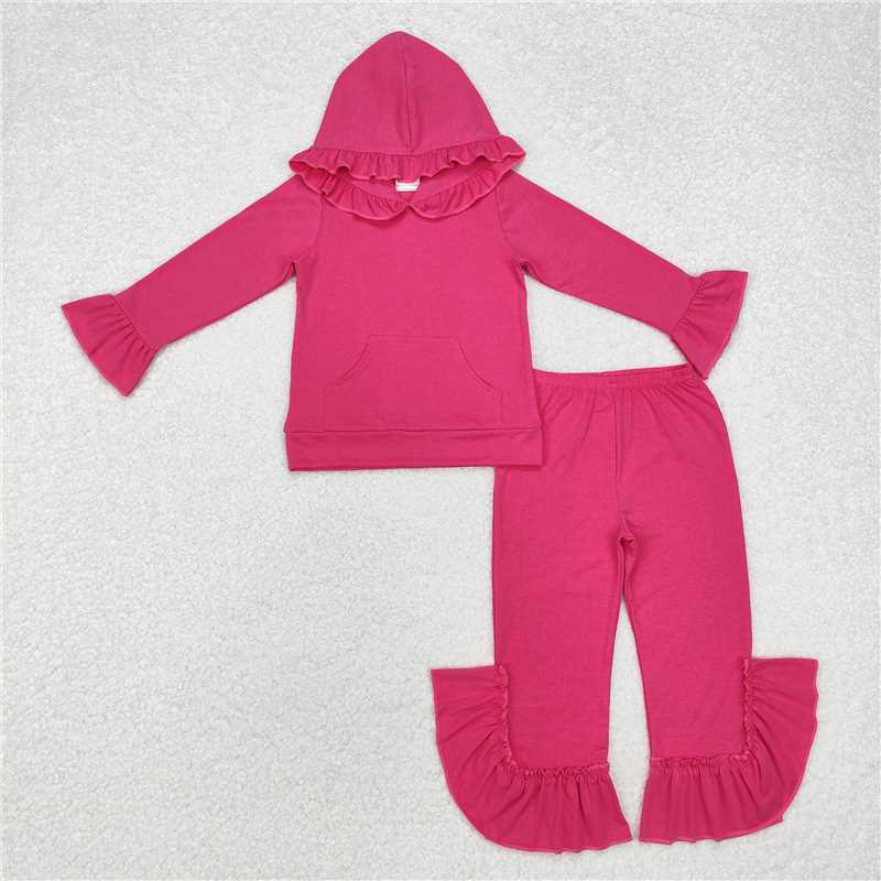 RTS NO MOQ Baby Girls Hooded Ruffle Top Bell Pants Clothes Sets