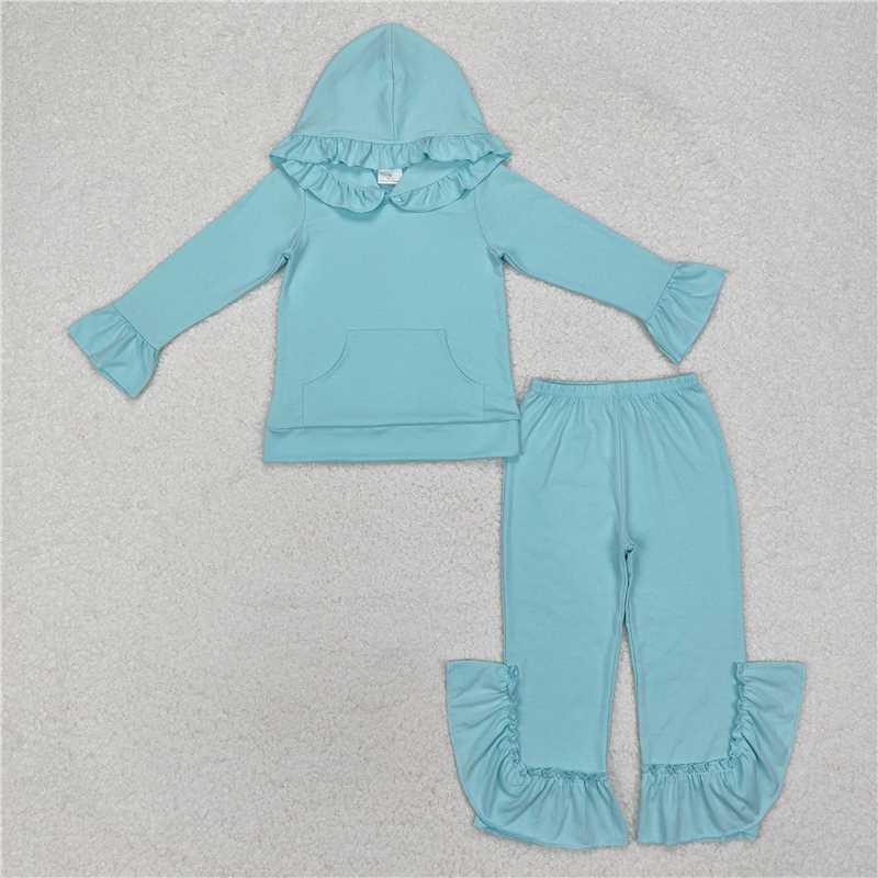 RTS NO MOQ Baby Girl cotton hoodedTop Bell Pants Clothes Sets