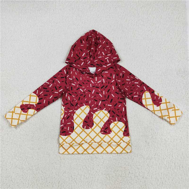 RTS NO MOQ Sibling baby boy clothes Waffle ice cream purple hooded long sleeve tops
