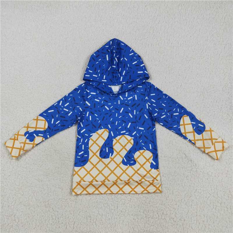 RTS NO MOQ Sibling baby boy clothes Waffle ice cream purple hooded long sleeve tops