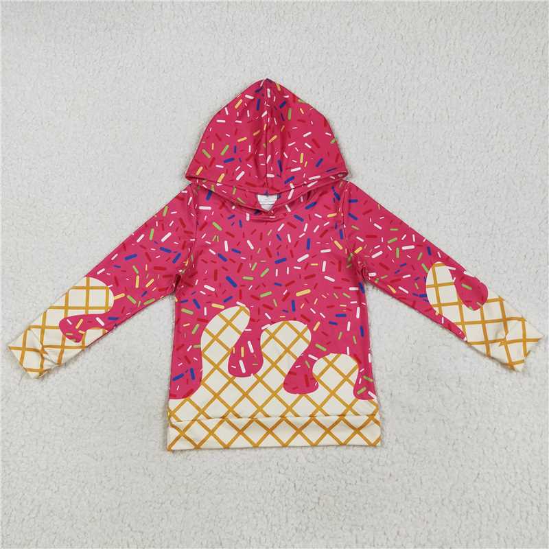 RTS NO MOQ Sibling baby boy clothes Waffle ice cream purple hooded long sleeve tops