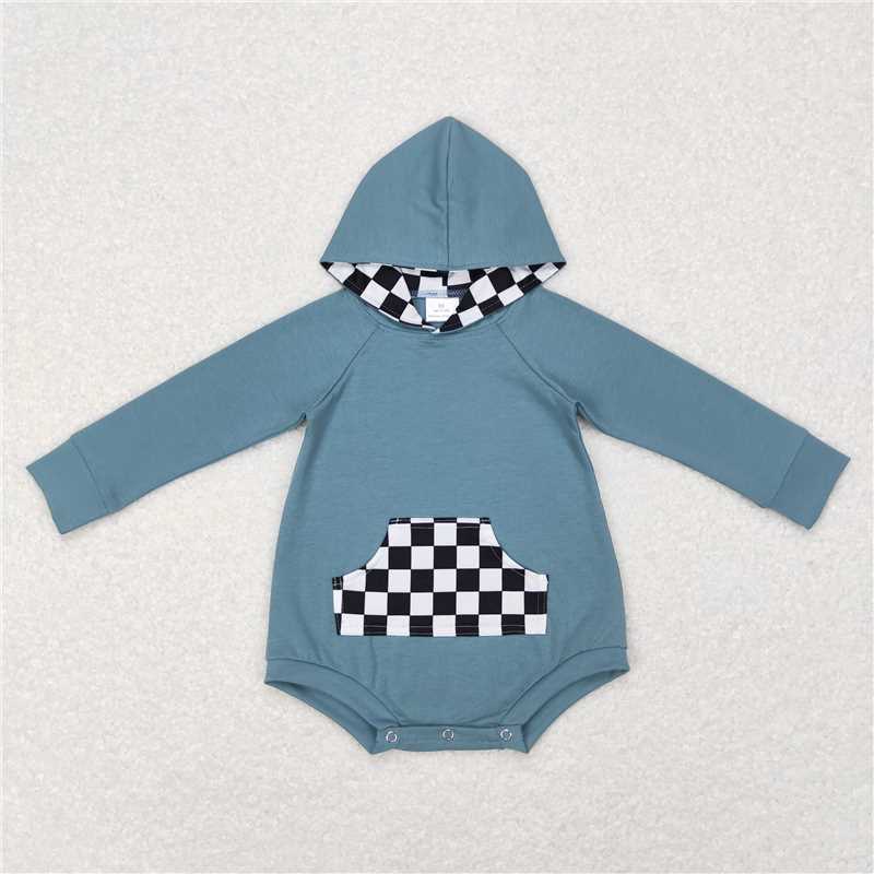 RTS NO MOQ Baby Boys Plaid Hooded Long Sleeve Cropped Romper Mixed Sizes