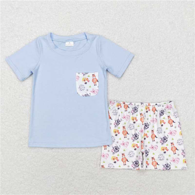 RTS NO MOQ Baby Girls and Boys Short Sleeve Shorts Sets