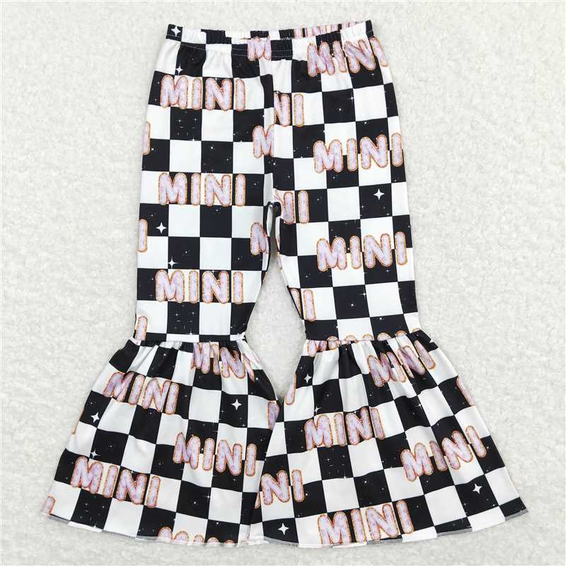 RTS NO MOQ Baby Girls Pink Valentine's Day Black and White Leopard Print Flared Pants