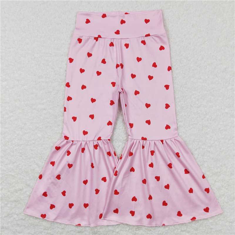 RTS NO MOQ Baby Girls Pink Valentine's Day Black and White Leopard Print Flared Pants