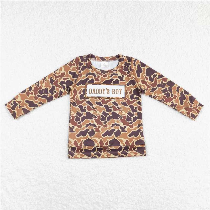 RTS NO MOQ  Embroidered mama's boy letters brown camouflage long sleeves