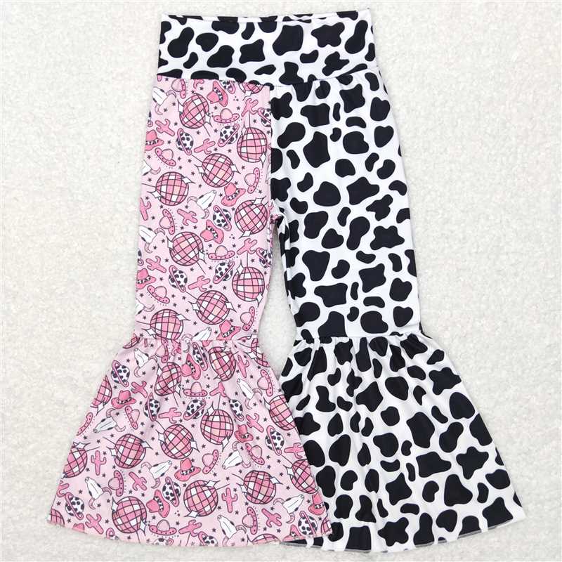 RTS NO MOQ P0344 P0335 P0369 Baby Girls Pink Valentine's Day Black and White Leopard Print Flared Pants