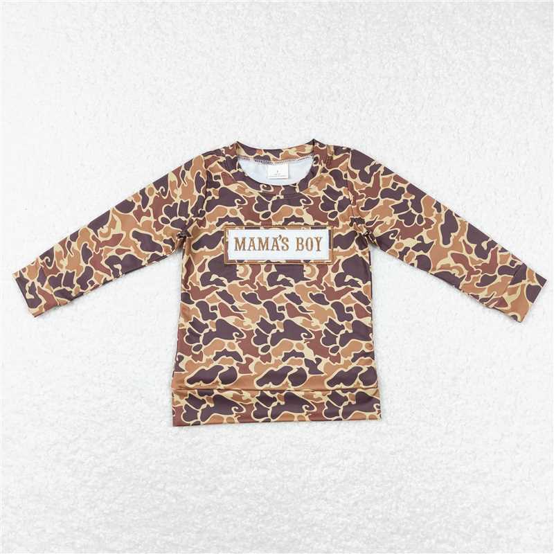 RTS NO MOQ  Embroidered mama's boy letters brown camouflage long sleeves