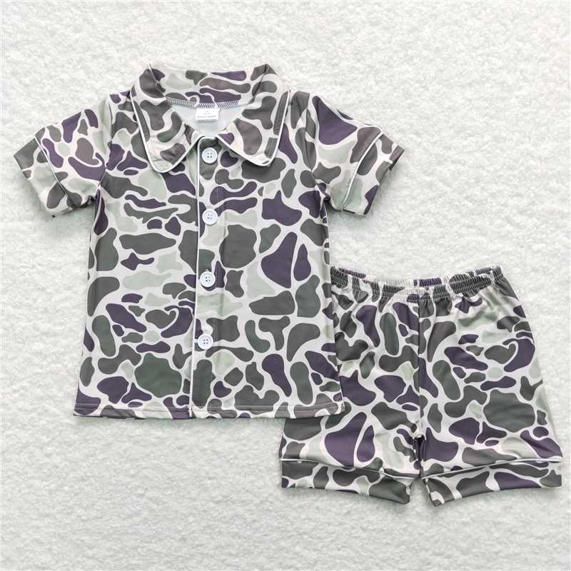 RTS NO MOQ Camouflage long-sleeved top & short-sleeved shirt & sets