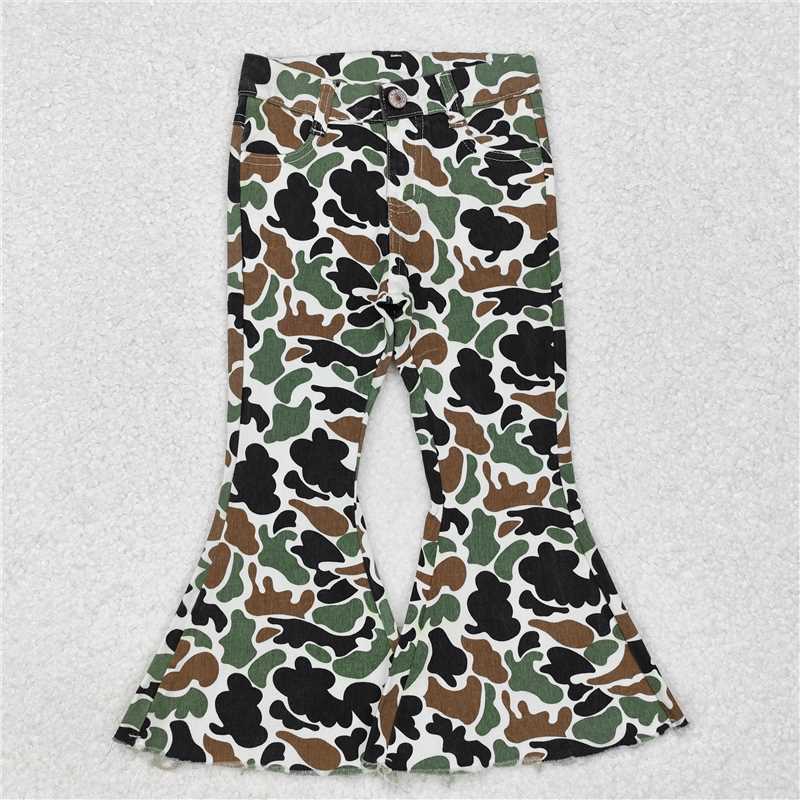 RTS NO MOQ  Army Green Camouflage Jeans: Flared & Ripped